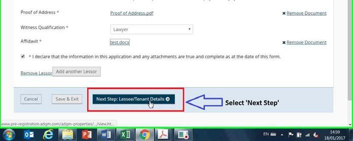 Step 11: Complete the Lessee / Tenant details by