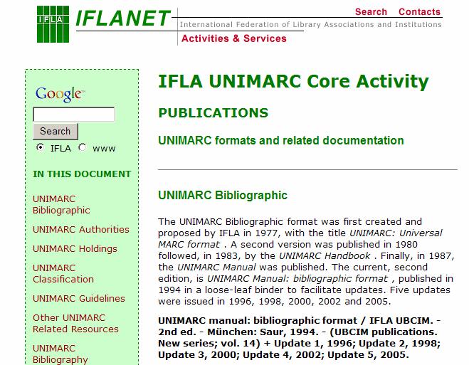 THE IFLA UNIMARC CORE ACTIVITY AN OVERVIEW