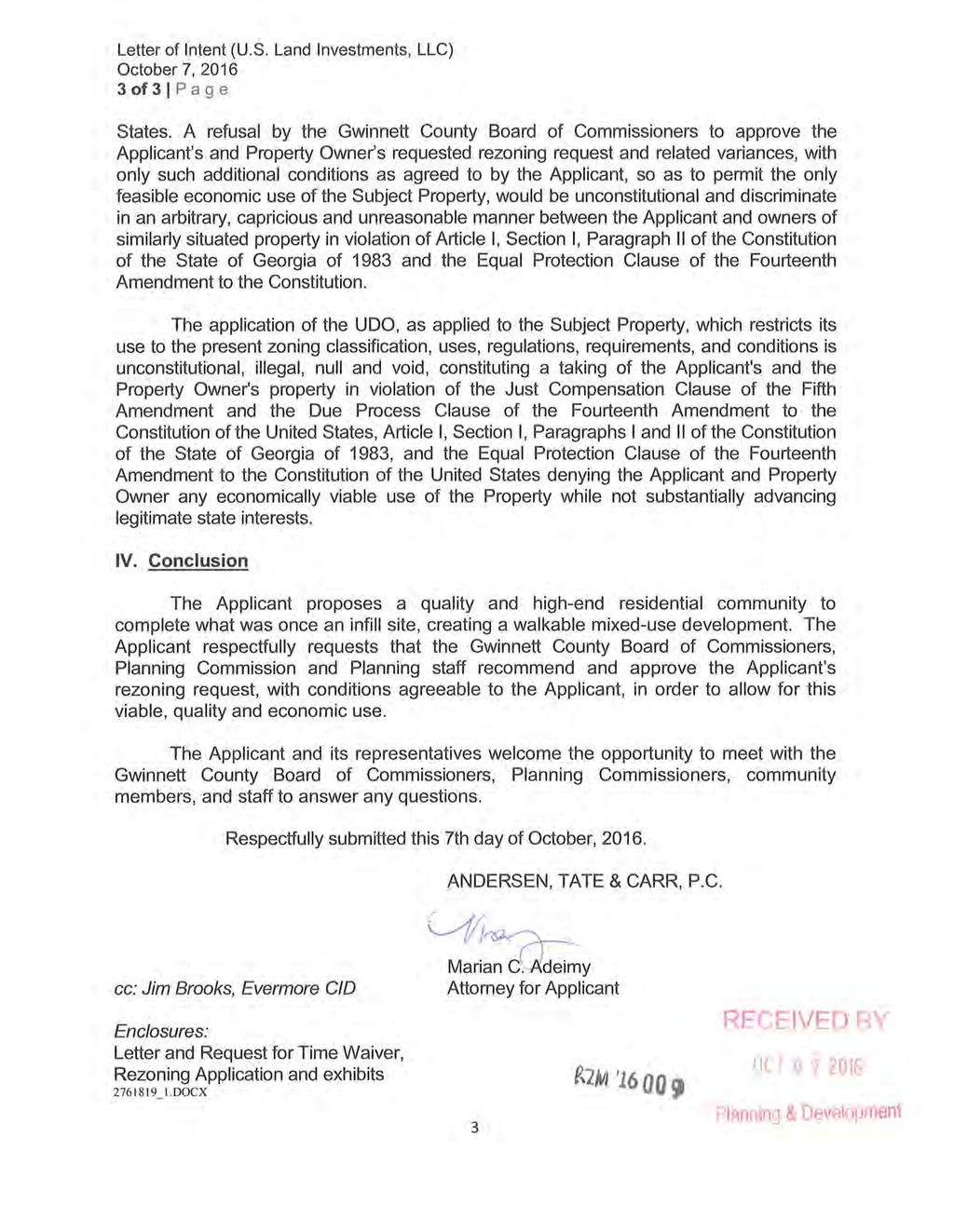 Letter of ntent (U.S. Land nvestments, LLC) October 7, 2016 3 of 31 Page States.