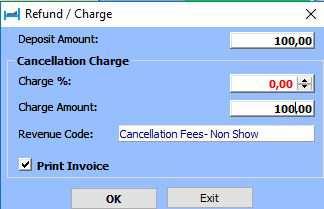 REMOVE THE DEPOSIT AND ISSUE AN INVOICE FOR CANCELLATION FEES: For this feature to work you must first go to Configuration Global tab Advanced and make sure that the Cancellation field has the