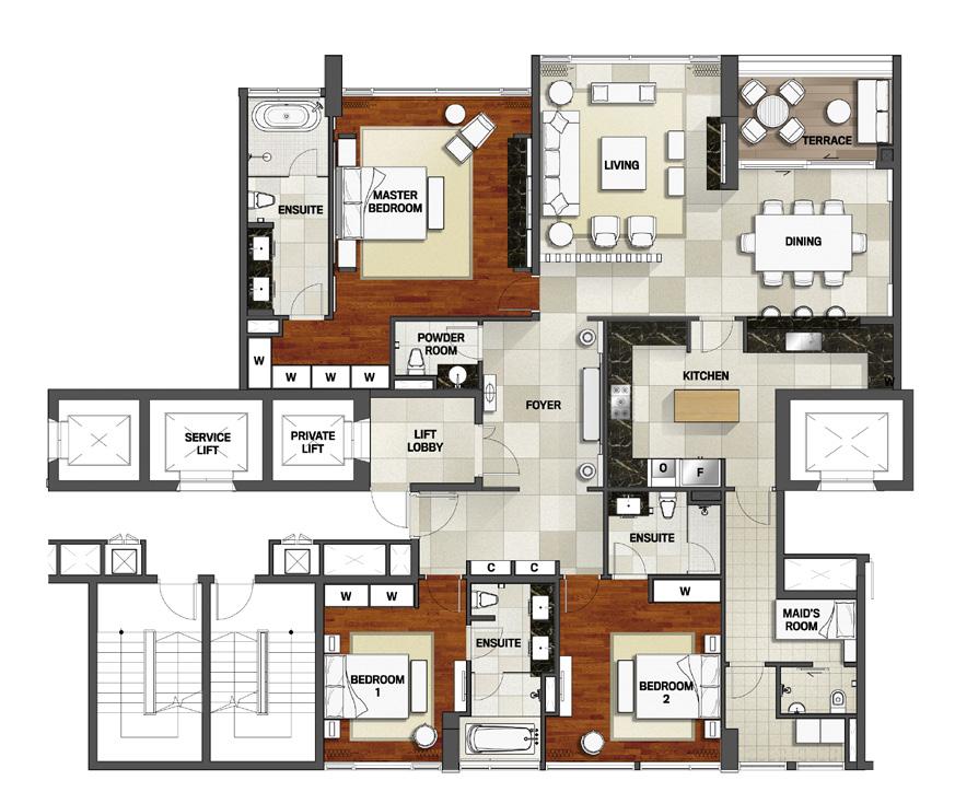 KEY ELEVATION KEY FLOOR PLAN RESIDENCE LUXURIES Private key card lift access with private lift lobby Dedicated maid s room (with bathroom) Separate staff entrance Private lockable storage in basement