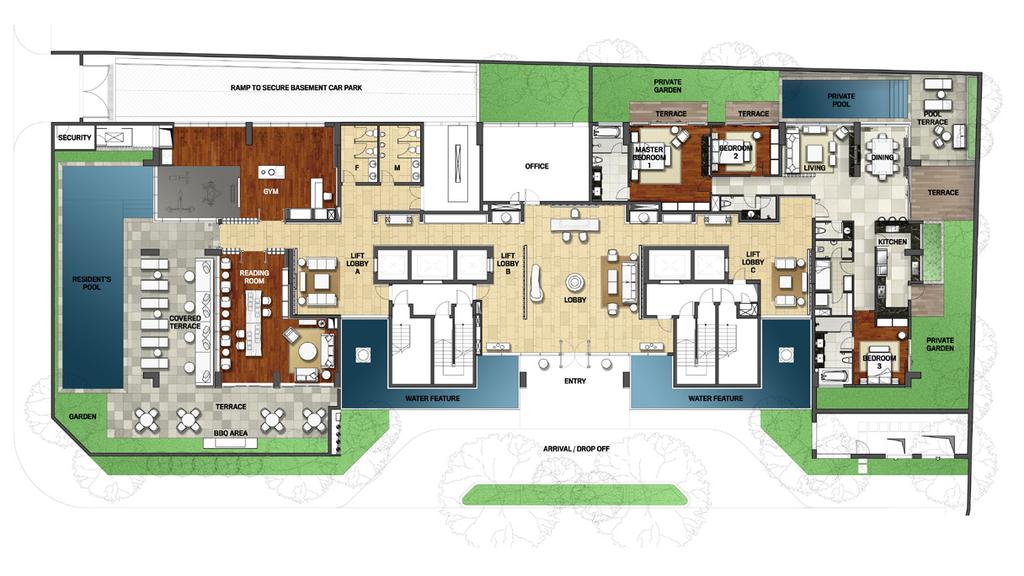 FLOOR PLAN ENTRANCE LOBBY & RESIDENCE LEISURE AREA PRIVATE RESIDENCE PLANS ARE NOT TO SCALE.