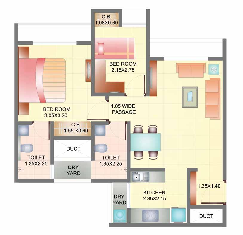 Unit plan 2 BHK Optima (in Sq. Mts.) Unit plan 2 BHK Prima (in Sq. Mts.) Unit plan 2 BHK Optima (in Sq. Mts.) LIVING - DINING 3.05X4.50 0.80X3.00 AREA SIZE (in Sq. Ft.