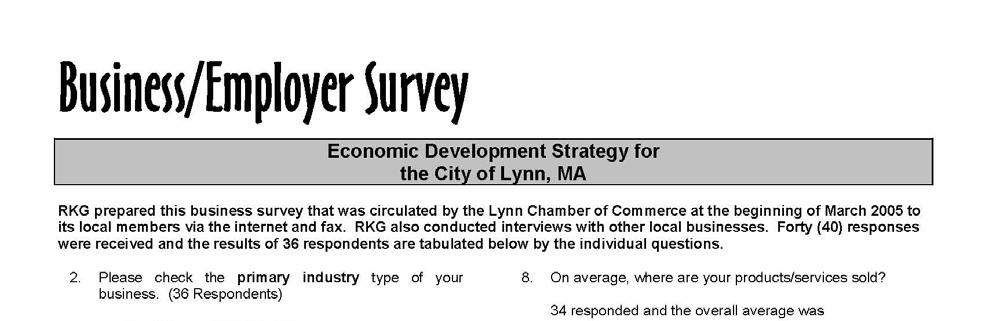F. Results of a Survey of Lynn Businesses