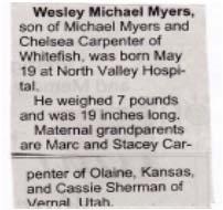 Whitefish, MT 3 Jul 2015 Myers Wesley Michael 19 May