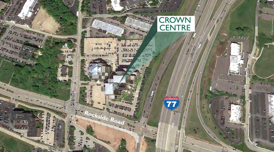 Take the Rockside Road exit - Exit 155 toward Independence / Seven Hills. Turn left onto Rockside Road. Crown Centre is on the right hand side after passing under I-77.