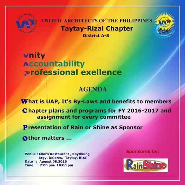UNITED ARCHITECTS OF THE PHILIPPINES Rizal - Taytay Chapter Address: 19 1 st St.