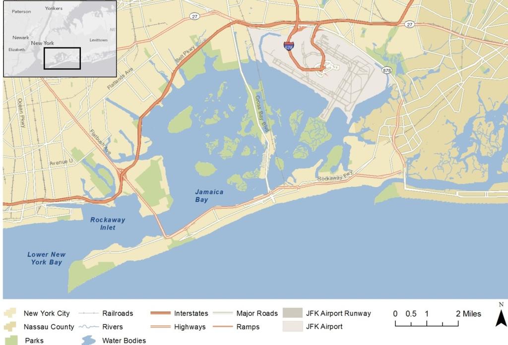 within the bay are authorized to a depth of 20 feet. Jamaica Bay has a typical tidal range of five to six feet.