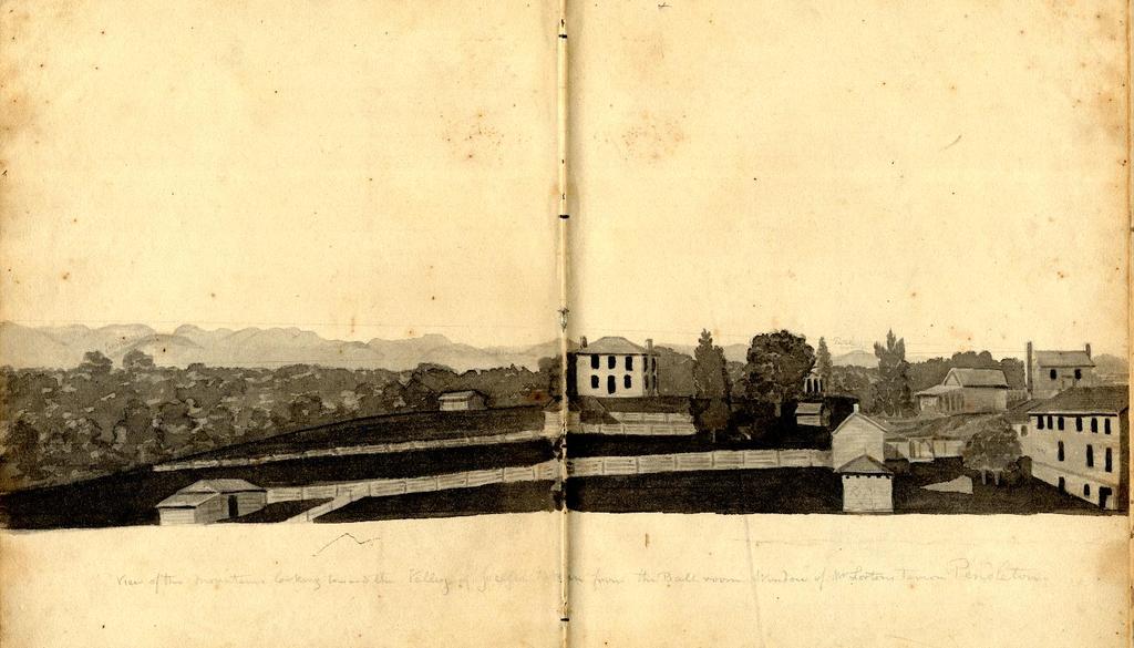 Robert Mills Papers SOUTHEASTERN ARCHITECTURAL ARCHIVE COLLECTION 28 View of the mountains looking toward the Valley of Jocassa taken from the ball room window of Mr. Lorton s tavern, Pendleton.