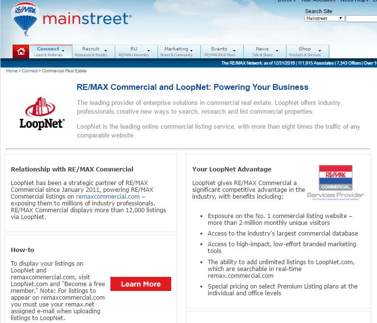 Loopnet Loopnet has a discounted pricing structure for RE/MAX of Western Canada commercial members.