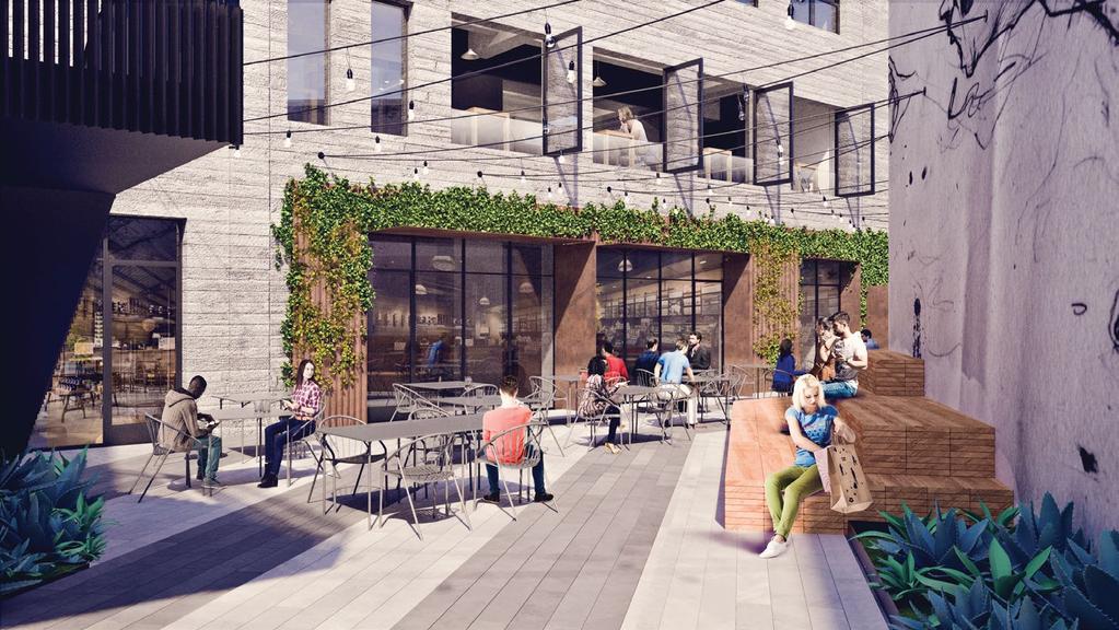 A HIDDEN WORLD AWAITS YOU The courtyard at Third & Traction is a special gathering place in the middle of it all.