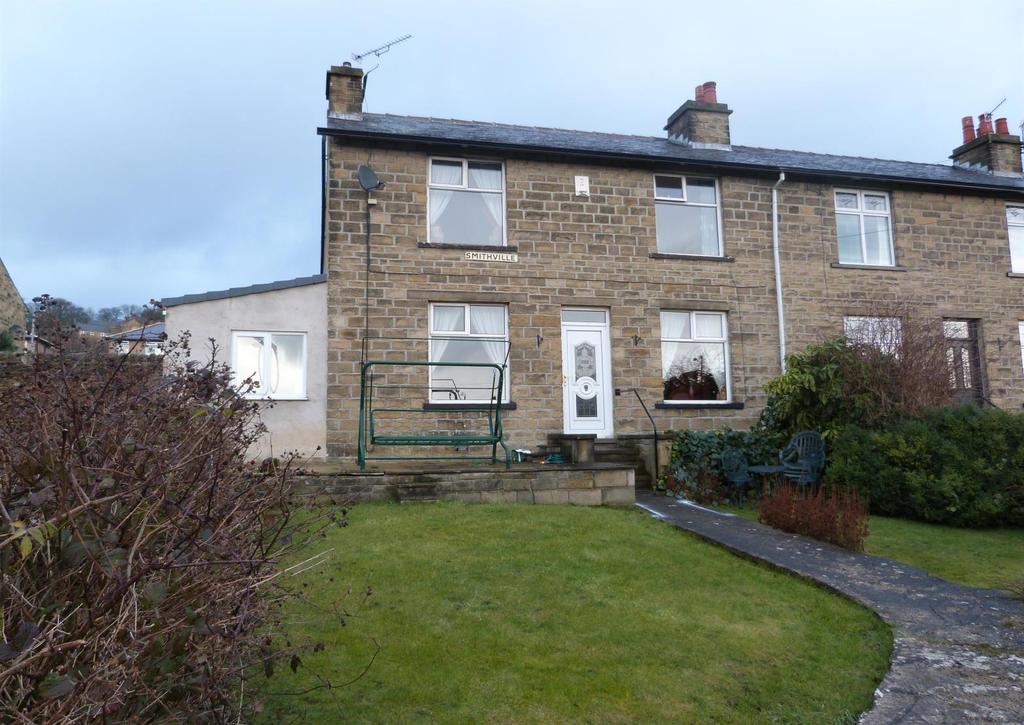 Smithville, Riddlesden, Keighley, BD21 4EX Extended three bedroom end terraced family home Briefly comprises: Entrance vestibule, living room, inner hall, WC, second reception room, dining room, and