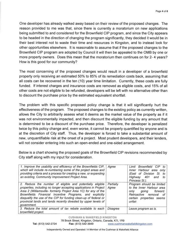 Exhibit D Page 4 of 6 One developer has already walked away based on their review of the proposed changes.