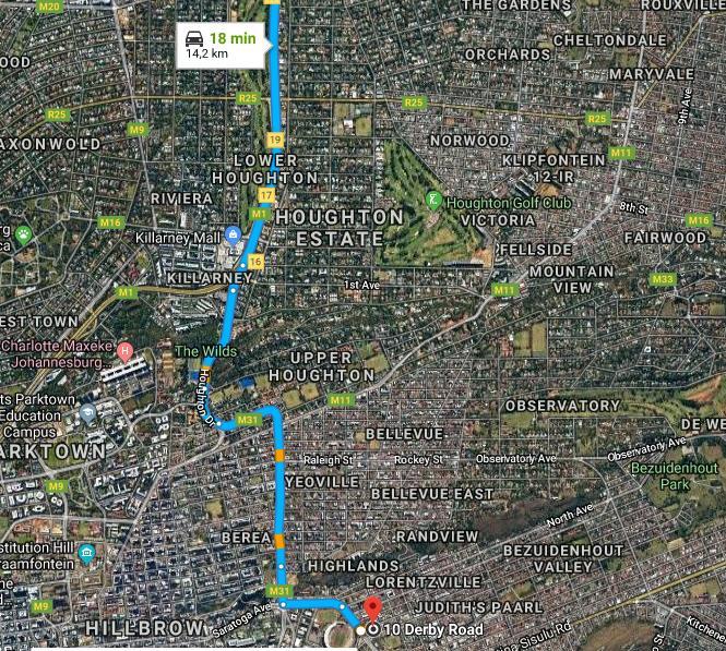 2. DIRECTIONS TO AUCTION VENUE Take De Villiers Graaff Motorway/M1, Houghton Dr and M31 Take exit 16 for Houghton Drive toward M31/Johannesburg/Joe Slovo Drive Continue onto Houghton Dr Use the left