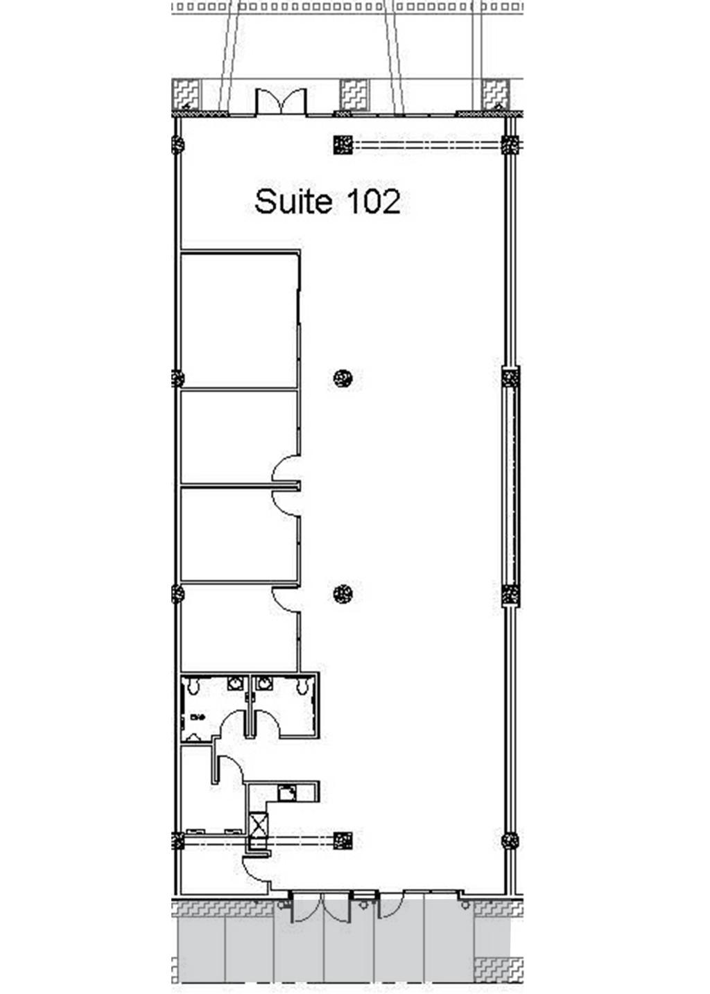 Suite 102-4,893 rsf Building 1, Suite 102 Features Large conference room with sliding glass doors Three private offices or break-out rooms Large open area with 22 high