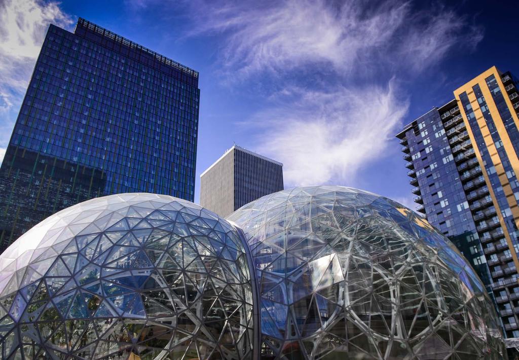 PUGET SOUND ECONOMIC DRIVERS Amazon occupies and has plans to build or lease as much as 13.5 million square feet across 44 buildings throughout the Seattle Metropolitan Division (MD) by 2023.