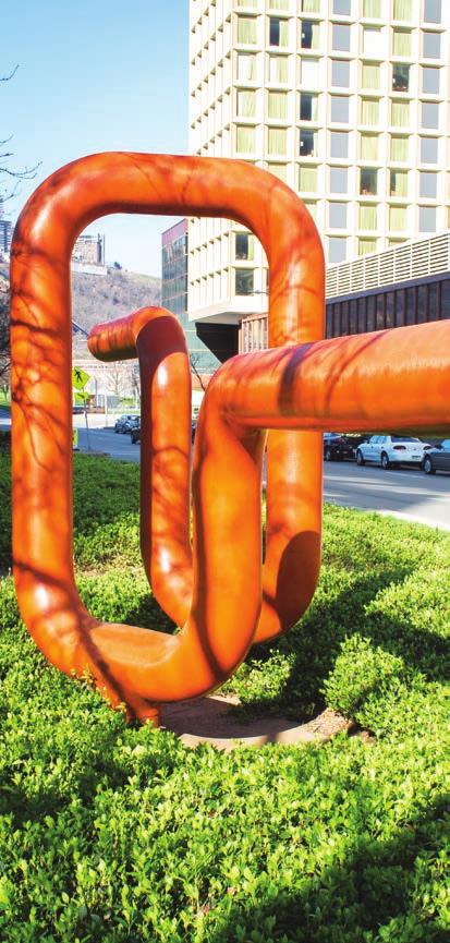 68 PIPE DREAM IV 1970 SISTER JOSEFA FILKOSKY Painted steel Stanwix Street between Penn and Liberty Avenues The works of dedicated minimalist sculptor Sister Josefa Filkosky focused on shape and form.