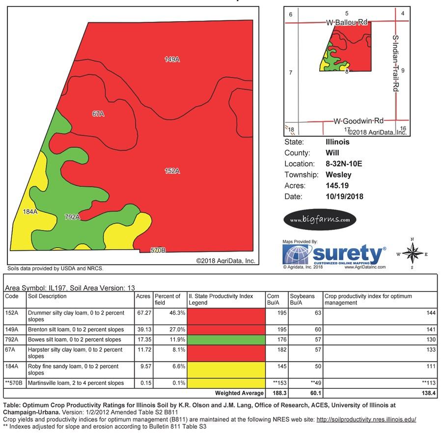 SOIL MAP OF 148 ACRES IN WESLEY TOWNSHIP,