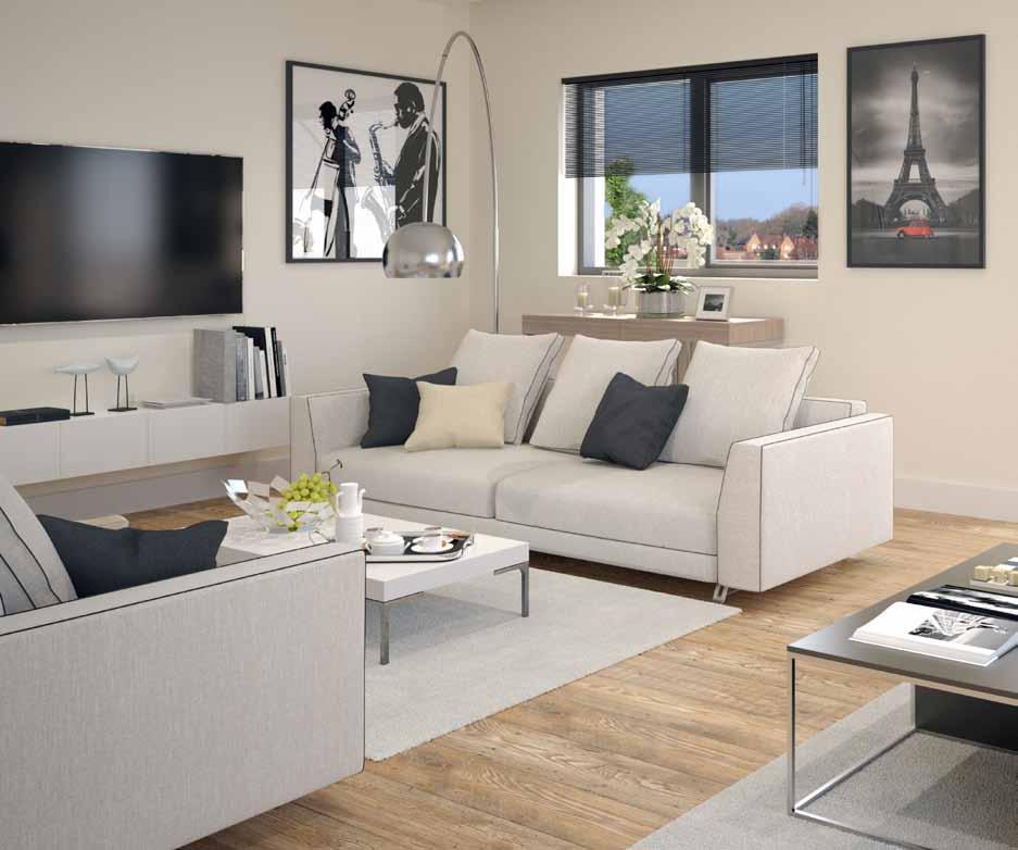 Living rooms Specifications Oak timber flooring White powder coated steel dual sockets TV/ Broadband/