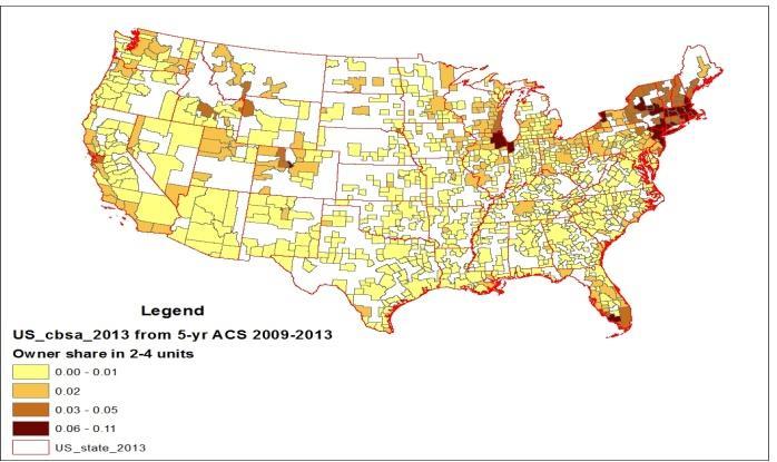 Figure 37: Concentration of Renters in 5-19 unit Buildings (out of total Rental Population), 5-Year Estimate ACS 2009-2013