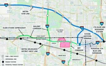 Section 3: Transportation Currently, IDOT s Elgin-O Hare West Bypass Tier One Study is developing and evaluating a proposed future transit network in conjunction with the new highways, to help