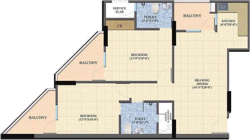 2 Bedrooms Drawing & Dining Kitchen 2 Toilets 3 Balconies CARPET AREA 60.26 SQ. MTR. (649 SQ. FT.) AREA 14.15 SQ. MTR. (152.3 SQ.