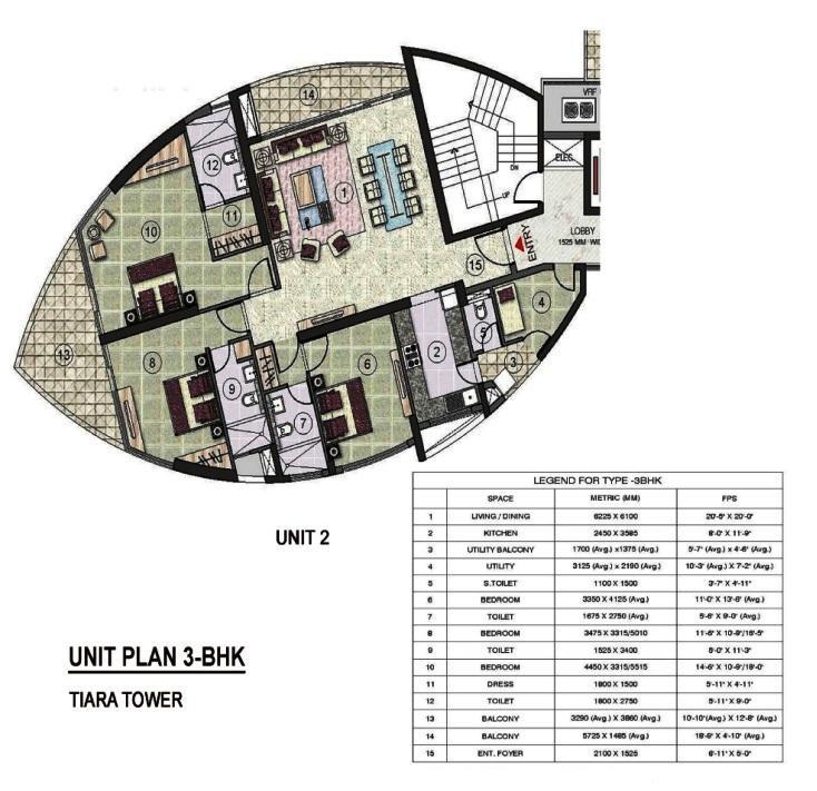 TYPICAL UNIT PLAN Unit Type Unit No. Floors Area Covered Super In Sq. M In Sq. Ft In Sq. M In Sq. Ft 3BHK 2 1 st 31 st 185.00 2000 237.