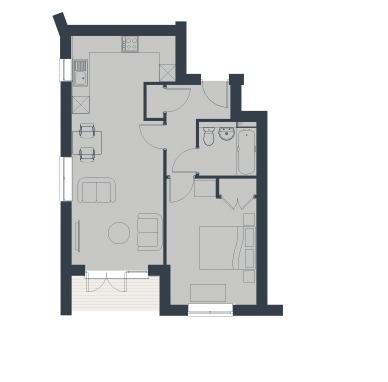 Plots 11 & 14 ALDEN COURT ONE BEDROOM APARTMENT - 1st & 2nd FLOORS These apartents offer bright and spacious open-plan living spaces with patio doors out to a good-sized balcony.