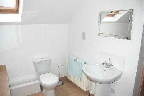 wash hand basin, bath with telephone hand shower, Mira electric shower over bath, tiled floor, shaver point.