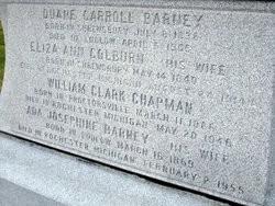 Inscription on Barney/Chapman family monument, Pleasant View Cemetery, Ludlow, Vermont
