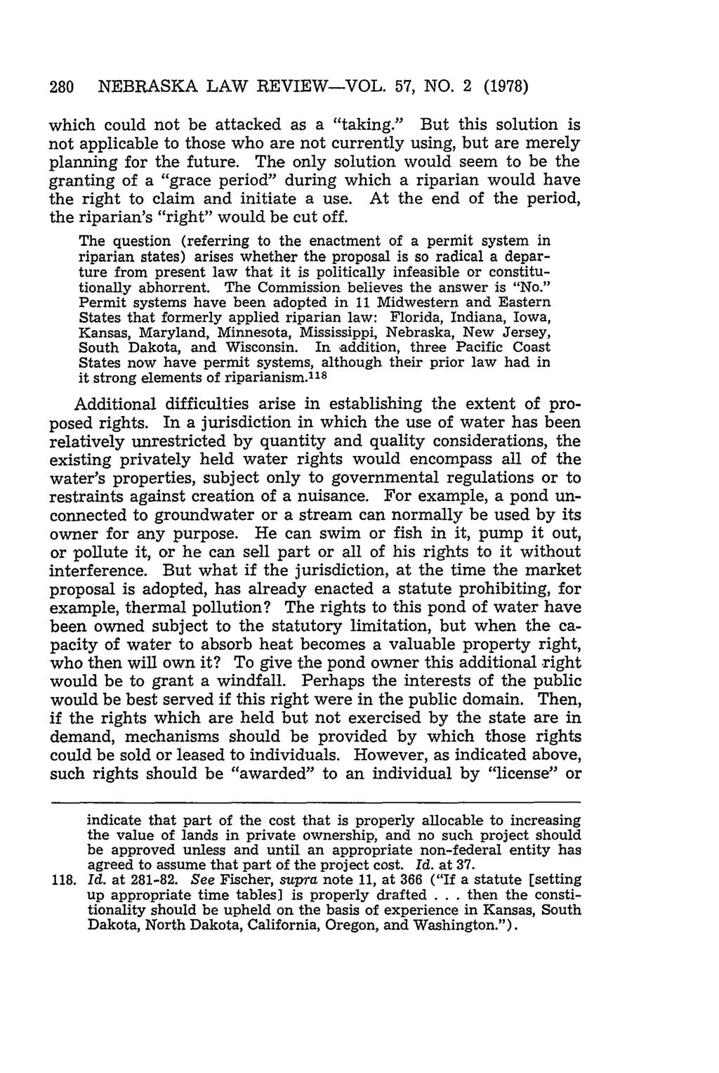 280 NEBRASKA LAW REVIEW-VOL. 57, NO. 2 (1978) which could not be attacked as a "taking.