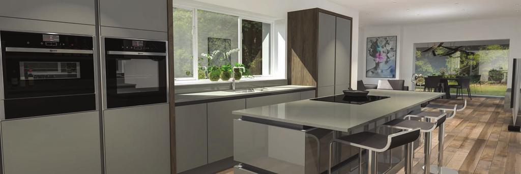 style, where the cooker will be the NEFF Induction hob and oven Silestone Quartz work surfaces and upstand Laminate work surface to utility Breakfast Bar with pendant lighting INTEGRATED APPLIANCES