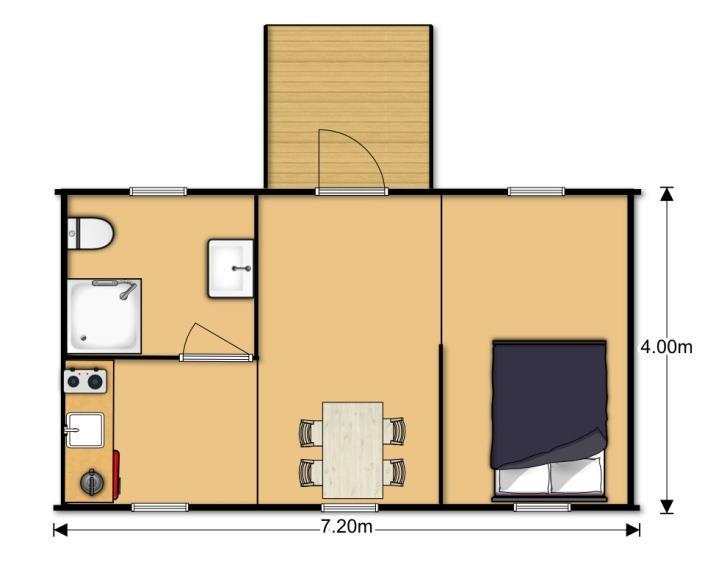 This family sized super-pod with optional bathroom is the mid size version of our new 4m wide pods for the Hotel and Glamping market.