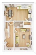 A separate living room, a guest cloakroom and an under stairs cupboard complete the ground floor layout.