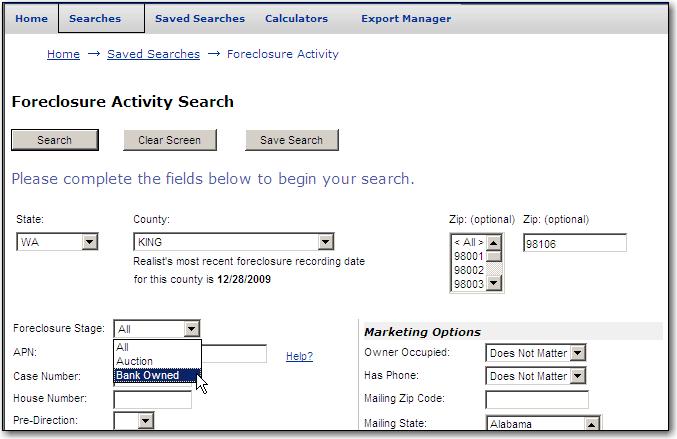 3.0 SEARCH FOR BANK OWNED PROPERTIES Bank Owned properties are recorded in public records and can be accessed by the Foreclosure Activity search.
