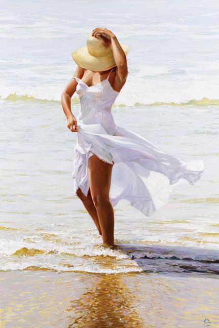 When I paint a feminine figure on the beach, in addition to a vision of a beautiful woman, I am singing a song to liberty that is expressed through the power of water, the