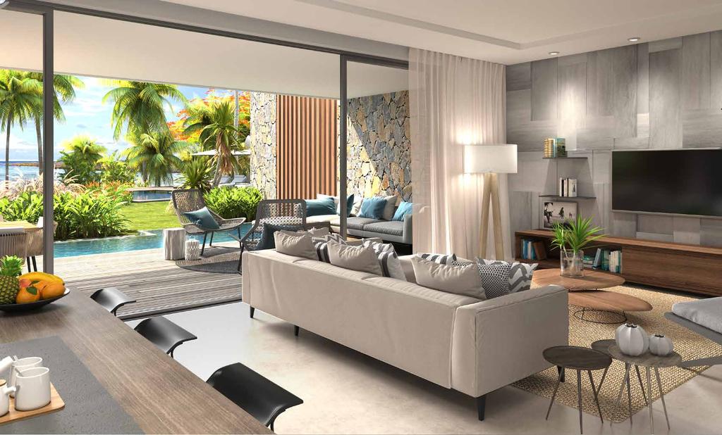 APARTMENT 1 & 2 Premium ground floor living spaces, offering direct access to the tropical garden and the ocean, a mere 30 metres away.