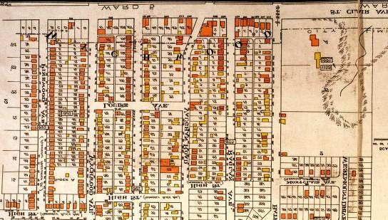Goad's Atlas, 1923: the last atlas for the city shows the development of the neighbourhood adjoining the church to date.