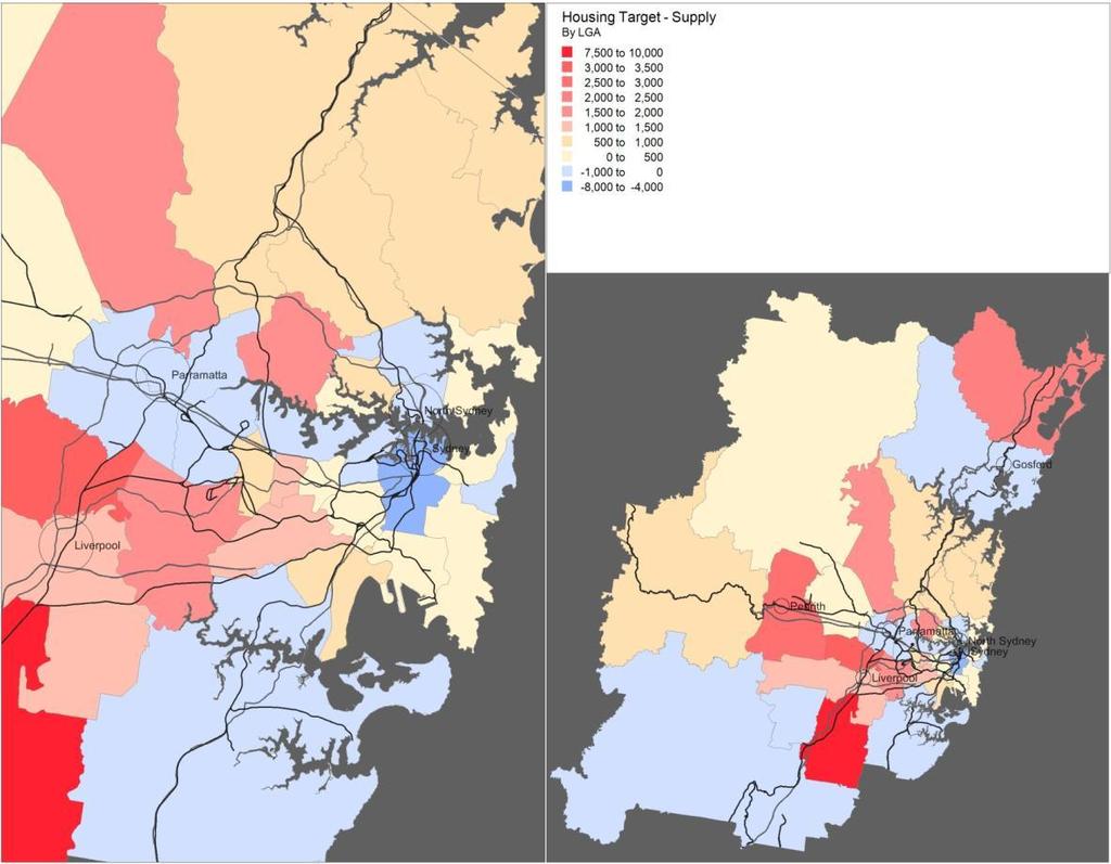 SYDNEY HOUSING TARGETS MINUS SUPPLY BY