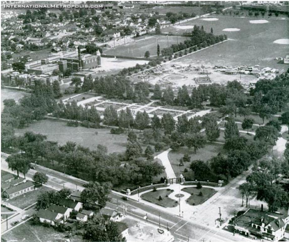 International Metropolis. Aerial View of Jackson Park. Windsor Centennial Program, c1953.