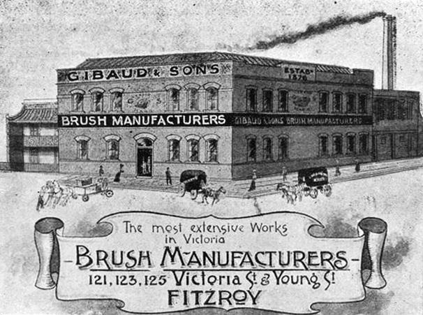126 rags to riches The Gibaud & Sons brush factory: Collingwood and Fitzroy illustrated Directory and Handbook, 1905 After only five years of marriage to his second wife, Peter Gibaud died on 24 May