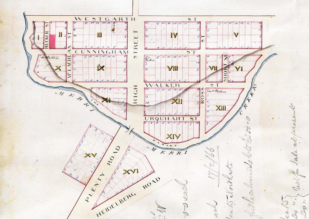 16 planning of North Fitzroy In August 1840 the Melbourne Survey Office was instructed to survey a road from the allotments in what are now South Fitzroy and Collingwood to the village reserve in the