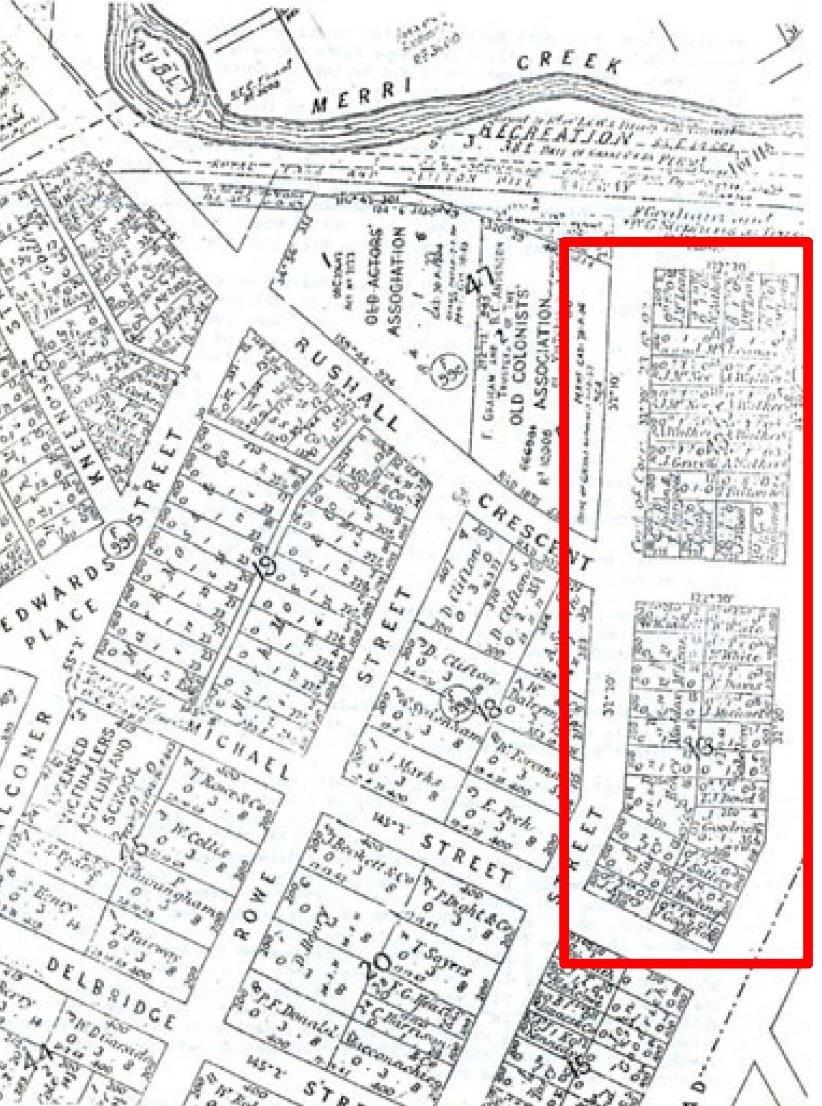 half-drowned or half-baked 29 Plan of allotments in the eastern part of North Fitzroy, detail showing first purchasers of 1855.