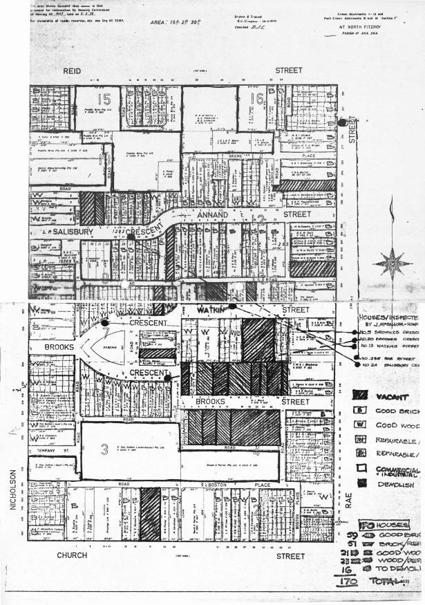 half-drowned or half-baked 35 Brooks Crescent area survey by John Hancock & Thurley Brayne. Brooks Crescent: North Fitzroy Resident Action Committee proposal.