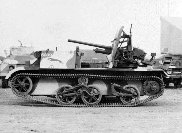 half-drowned or half-baked 61 2-pounder Tank Attack Carrier in travelling position: Australian War Memoria PO3237.001. 200 of these were produced by the Metropolitan Gas Company in 1942 and 1943.