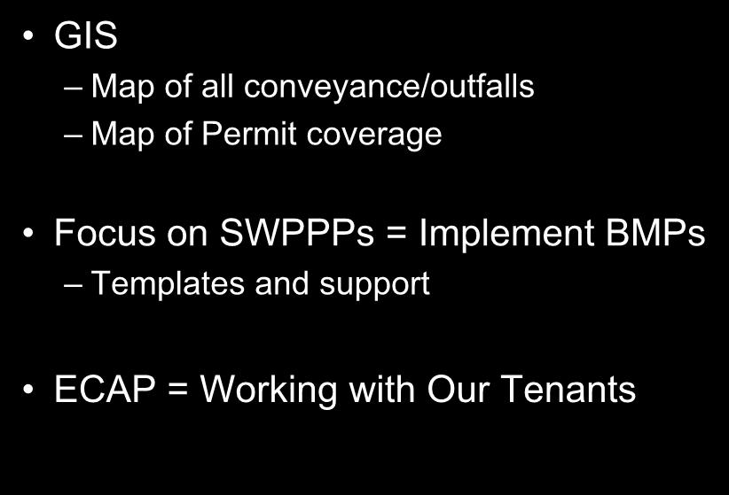 Summary - Tools in the Toolbox GIS Map of all conveyance/outfalls Map of Permit