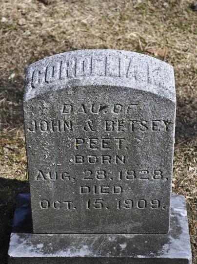 ii. * Cordelia M. Peet was born on 28 Aug 1828 in New York, USA. She died on 15 Oct 1909 at the age of 81 in Kent Co., MI. She was buried in Oct 1909 in Alaska Cemetery, Alaska, Kent Co., MI. 1850 US Federal Census: Rochester, Lorain Co.