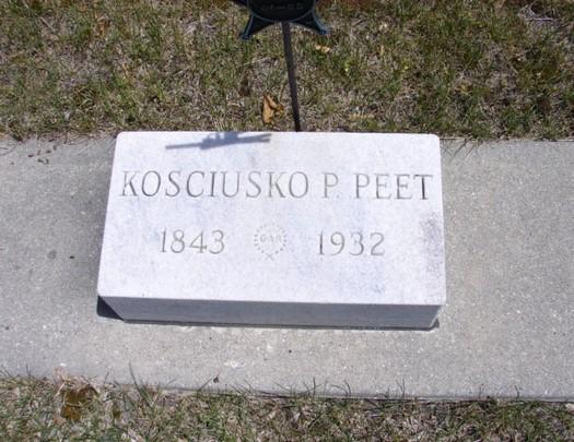 Fourth Generation 7. * Kosciusko Pulaski Peet (Betsy Clark-3, Timothy-2, Mary Ann Wells-1) was born on 19 Oct 1843 in Rochester, Lorain Co., OH.