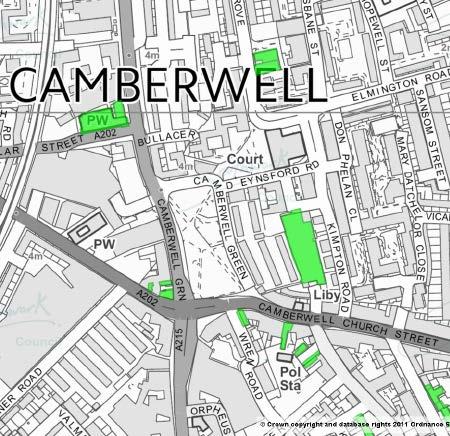 and the streets around Kimpton, and Elmington Road. SOUTHWEST - THE GREEN Camberwell Green is a large scale London square, providing open public space for the local community.
