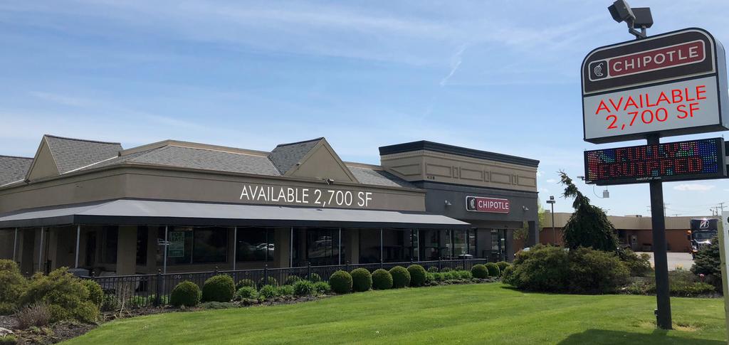 FOR LEASE PROPERTY INFO + + 2,700 SF built out adjacent to Chipotle on Sandusky Mall pad + + Space includes large 60 person occupancy patio could be enclosed for multi-season use + + Large monument